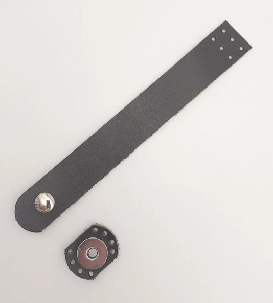 Çanta Aksesuar 18x2.3 cm Koyu Kahverengi Gerçek Deri Düz Çanta Kapağı Gümüş Metalli - Resim 2