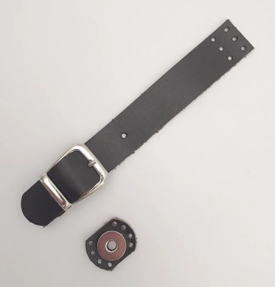 Çanta Aksesuar 18x2.3 cm Koyu Kahverengi Gerçek Deri Tokalı Çanta Kapağı Gümüş Metalli ürün görseli 1