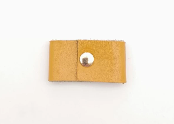 Çanta Aksesuar Hardal Renk Gerçek Deri Büzgülük Light Gold Metalli - Resim 3