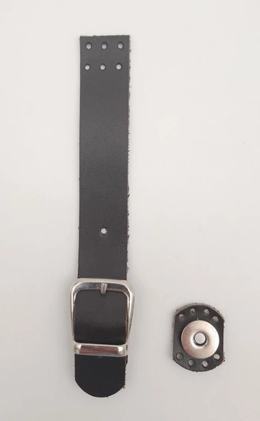 Çanta Aksesuar 18x2.3 cm Koyu Kahverengi Gerçek Deri Tokalı Çanta Kapağı Gümüş Metalli - Resim 2