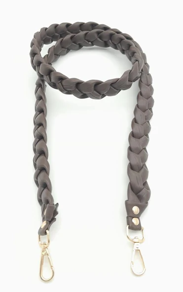 Çanta Aksesuar 130 cm Örgü Model Kahverengi Suni Deri Çanta Sapı Light Gold Metalli - Resim 3