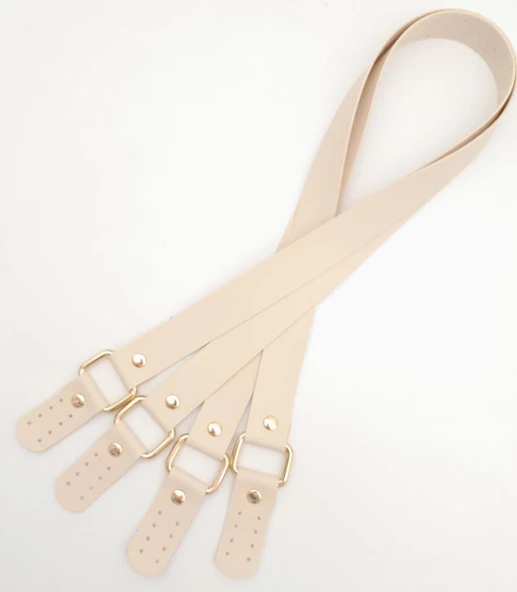 Çanta Aksesuar Karedört Model Suni Deri Krem Renk Çanta Sapı Light Gold Metal - 3