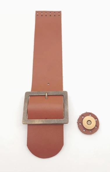 Çanta Aksesuar 25x5 cm Taba Renk Gerçek Deri Düz Çanta Kapağı Antik Metalli - Resim 2