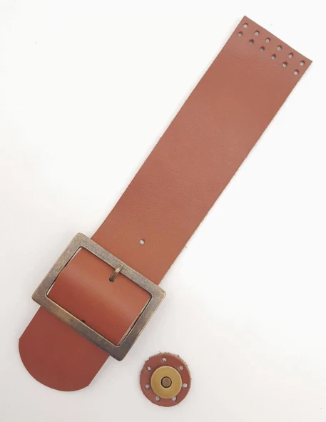 Çanta Aksesuar 25x5 cm Taba Renk Gerçek Deri Düz Çanta Kapağı Antik Metalli - Resim 3