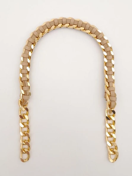 Çanta Aksesuar 40 cm Derili Zincir Vizon Renk Light Gold Metalli