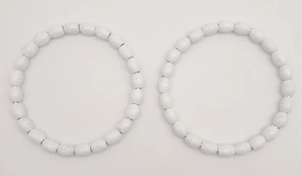 Çanta Aksesuar 12 cm Oval Ahşap Boncuklu Bilezik Model Beyaz Renk Çift Sap - 2