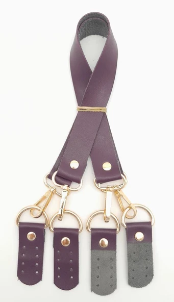 Çanta Aksesuar Suni Deri 55 Cm Misu Model Çift Sap Mor Renk Light Gold Metal - Resim 3