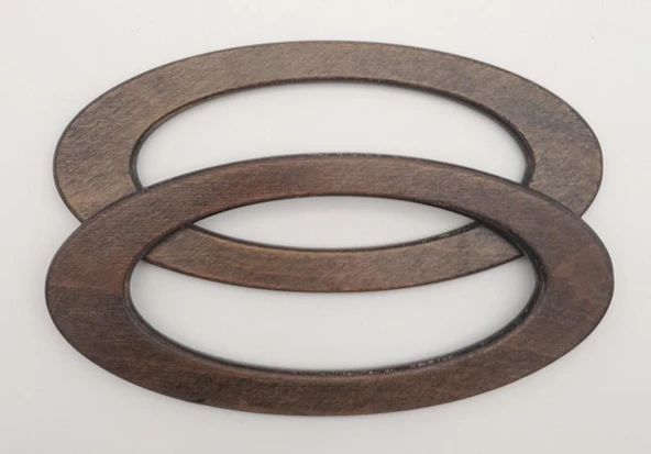 Çanta Aksesuar Oval Model 9x19.5 cm Haki Renk Ahşap Çanta Sapı