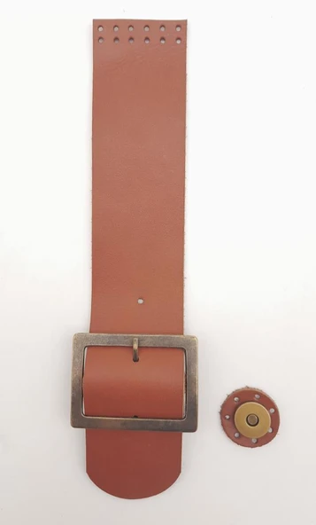 Çanta Aksesuar 25x5 cm Taba Renk Gerçek Deri Düz Çanta Kapağı Antik Metalli ürün görseli 1