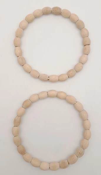 Çanta Aksesuar 12 cm Oval Ahşap Boncuklu Bilezik Model Ham Ahşap Çift Sap - 3