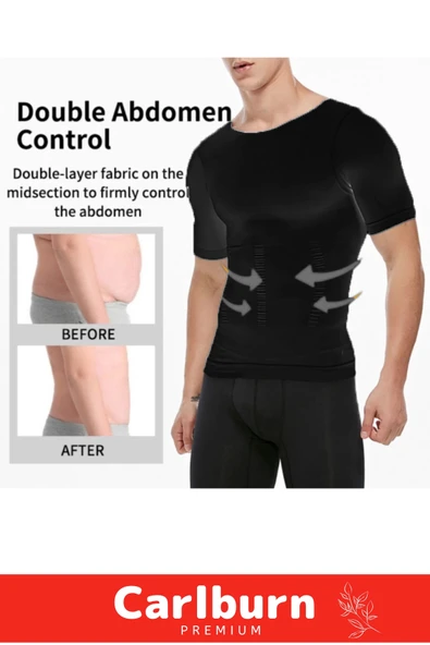 Premium Bel Göğüs Dik Duruş Jinekomasti Toparlayıcı Erkek Göbek Sıkılaştırıcı Kısa Kol Korse Atlet - Resim 3