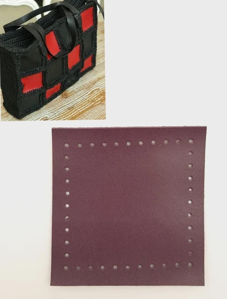 Çanta Aksesuar 10x10 cm Kare Suni Deri Mor Renk 1 Adet