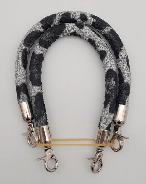 Çanta Aksesuar Çift Kısa Kordon Çanta Sapı Gri Siyah Leopar Gümüş Metalli - 2