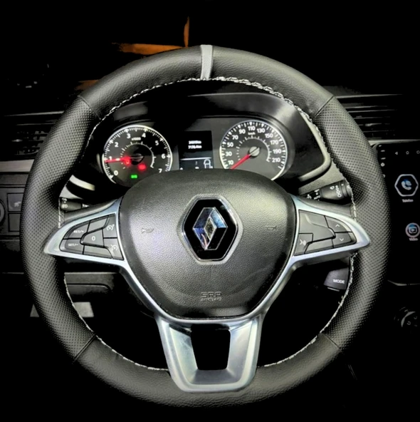 DİKİŞLİ DİREKSİYON KILIFI SİYAH DERİ NOKTALI DERİ GRİ YÜZÜK GRİ DİKİŞLİ RENAULT EXPRESS İÇİN - 1