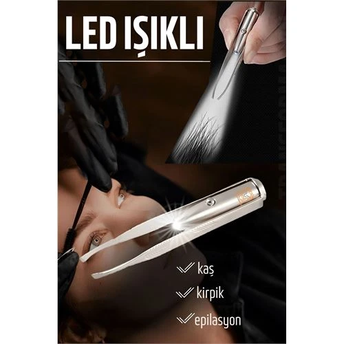 ModaCar Led Işıklı Cımbız Kirpik Kaş Cımbız Epilasyon Cımbızı