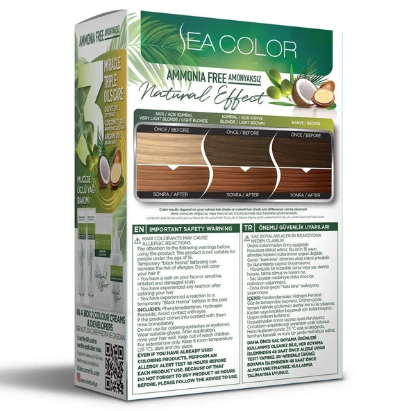 SEA COLOR Amonyaksız, Vegan, Doğal, Besleyici Kalıcı Saç Boyası%100 Beyaz Kapama 1 PAKET 2 x 50 ml Boya OKSİDAN Kramel 8,73 - 2