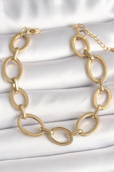316L Çelik Gold Renk Halka Zincir Model Kadın Bileklik - TJ-BB6774