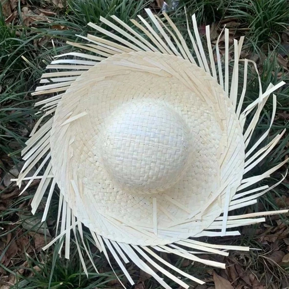 Tropikal Parti Beyaz Hasır Hawaii Şapkası 13x36 Cm - 3