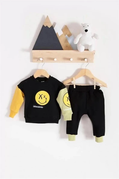 Erkek Bebek Emoji Baskılı Takım % 100 Pamuk ürün görseli