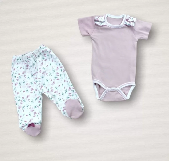 Bahar Çiçekleri Nakışlı %100 Cotton Antibakteriyel 10lu Zıbın Takımı Hastane Çıkışı Gül Kurusu - Resim 5