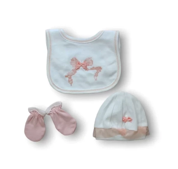 Kanaviçe Nakışlı %100 Cotton Antibakteriyel 5li Zıbın Takımı Hastane Çıkışı Pudra - 10