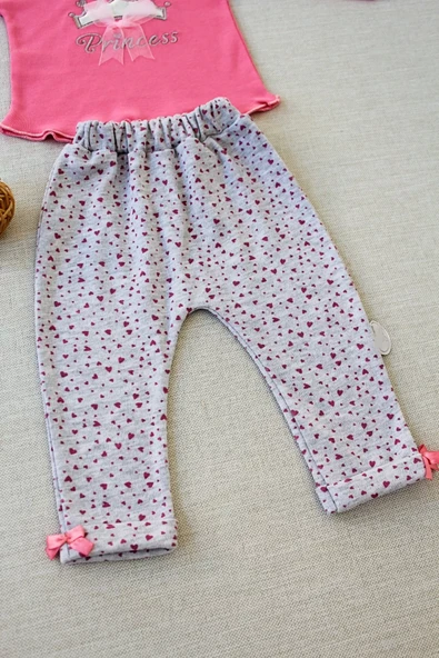 Full Star Nakışlı Şapkalı Uzun Kollu Sweat 3lü Erkek Bebek Takımı Fuşya - Resim 5