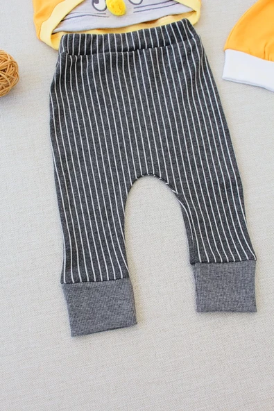 Şımarık Tavşan Nakışlı Şapkalı Uzun Kollu Sweat 3lü Kız-erkek Bebek Takımı Turuncu - Resim 4