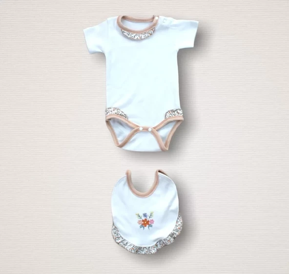 Erguvan Taç Nakışlı %100 Cotton Antibakteriyel Kız Bebek 10lu Zıbın Takımı Hastane Çıkışı Turuncu - 6