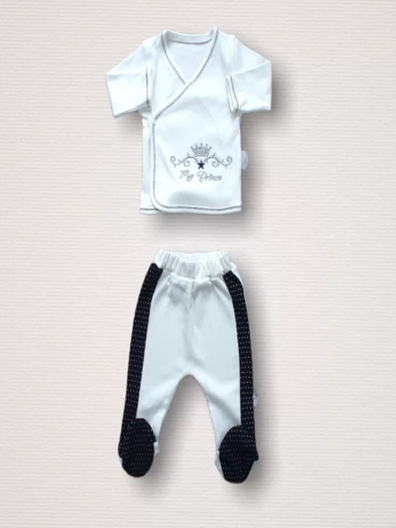 Süper Prens Nakışlı %100 Cotton Antibakteriyel 10lu Zıbın Takımı Hastane Çıkışı Lacivert - 7