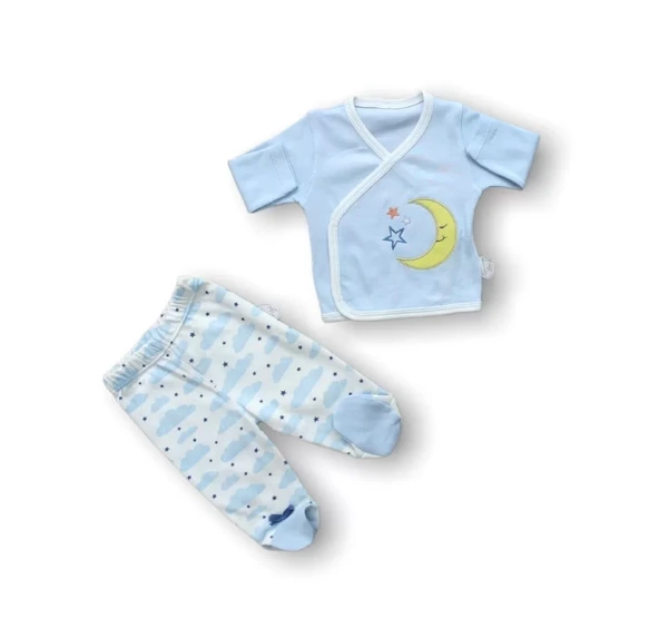 Dedem Nakışlı %100 Cotton Antibakteriyel 5li Zıbın Takımı Hastane Çıkışı Mavi - Resim 4