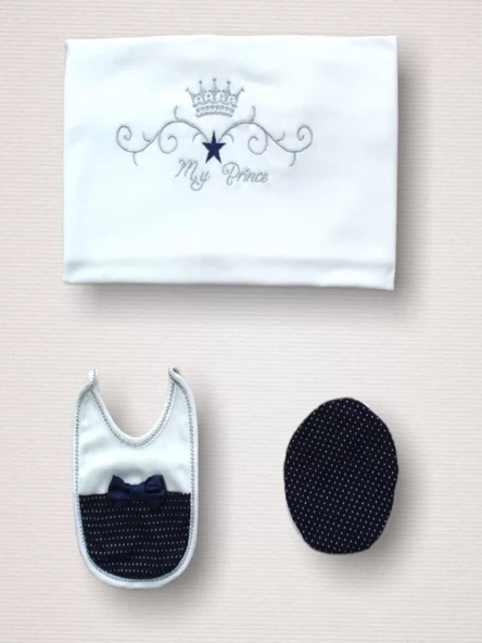 Süper Prens Nakışlı %100 Cotton Antibakteriyel 10lu Zıbın Takımı Hastane Çıkışı Lacivert - 4