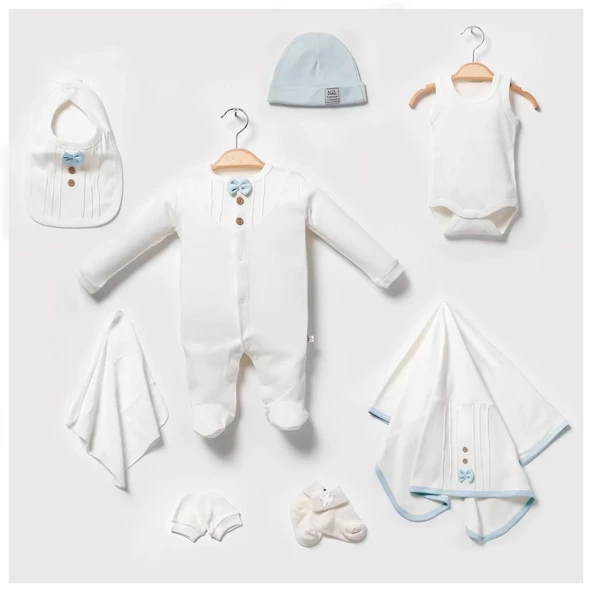 Papyonlu Tulumlu 100% Pamuk 8li Hastane Çıkış Seti  - Resim 2