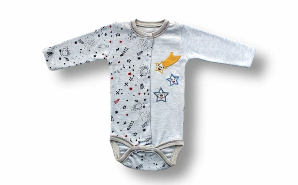 Kuyruklu Yıldız Nakışlı Şapkalı Uzun Kollu Zıbınlı 3lü Kız-erkek Bebek Takımı Mavi - Resim 4