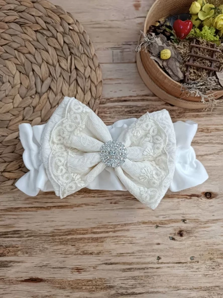 Yenidoğan Teri Cotton Taç Nakışlı Prizma Taş Kundak Bebek Battaniyesi Krem - 8