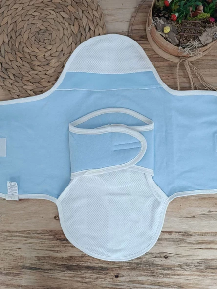 Yenidoğan Mutlu Fil Ailesi Nakışlı Çıt Çıt Kapamalı Bebek Kundak Ekru-mavi - Resim 6