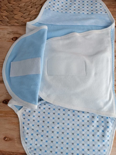 Yenidoğan Mutlu Fil Ailesi Nakışlı Çıt Çıt Kapamalı Bebek Kundak Mavi - Resim 4