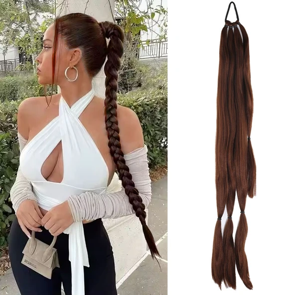 Üçlü Örgü Tokalı At Kuyruğu - Çikolata Kahve ürün görseli 1