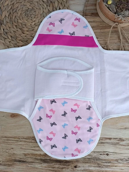 Yenidoğan İlk Baharın Ceylanı Nakışlı Çıt Çıt Kapama Bebek Kundak Pembe - Resim 4