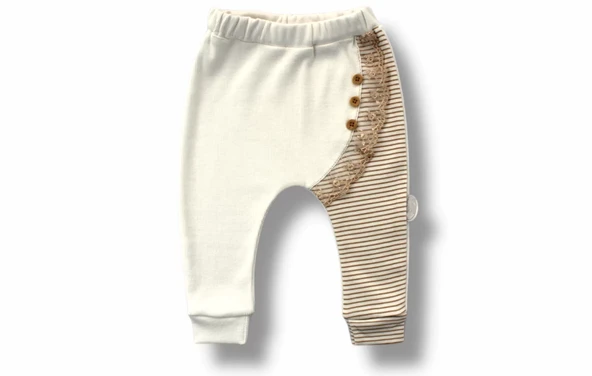 Minik Sincap Nakışlı Şapkalı Uzun Kollu Sweatli 3lü Kız Bebek Takımı Kahverengi - Resim 5