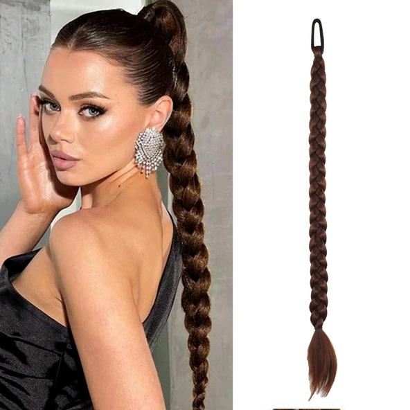 İkili Örgü Lastik Tokalı At Kuyruğu - Çikolata Kahve ürün görseli