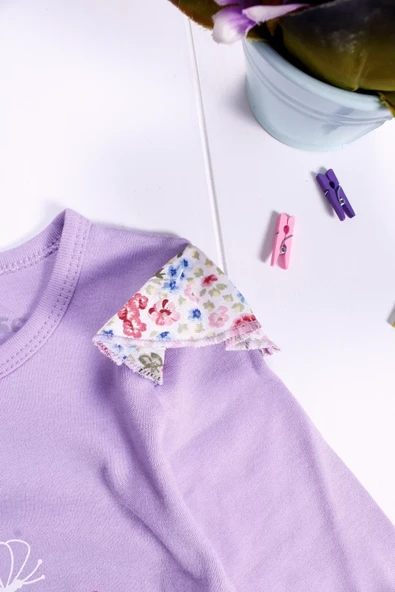 Kelebek Desenli Omuz Detaylı Şapkalı Kız Bebek Tulumu - Resim 8