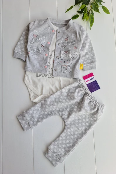 Stay Little Puan Desenli 3'lü Hırkalı Kız Bebek Takım - Resim 2