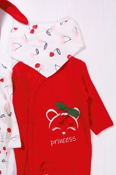 Kiraz Aksesuarlı Kız Bebek 4'lü Tulum Seti - Resim 5