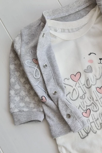 Stay Little Puan Desenli 3'lü Hırkalı Kız Bebek Takım - Resim 5