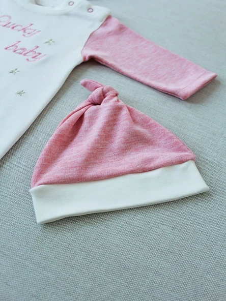 Lucky Baby Nakışlı Es Çizgi Boy Şapkalı Kız Bebek Tulumu Pembe - 6