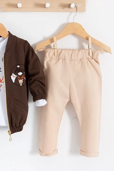 Forest Hırkalı 3'lü % 100 Pamuk Erkek Bebek Takımı - Resim 5