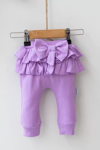 Fırfır Detaylı Fiyonk Boneli % 100 Pamuklu Kız Bebek Takımı - Resim 4