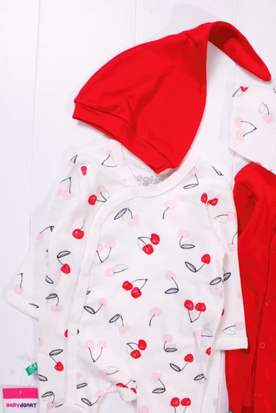 Kiraz Aksesuarlı Kız Bebek 4'lü Tulum Seti - Resim 6