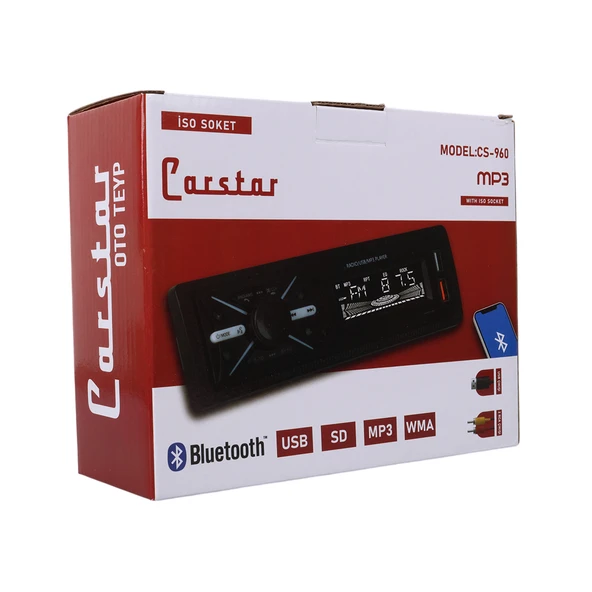 CARSTAR CS-960 7 RENKLİ ÇİFT USB/SD/FM/AUX/BLUETOOTH KUMANDALI OTO TEYP 4X60 WATT - 4