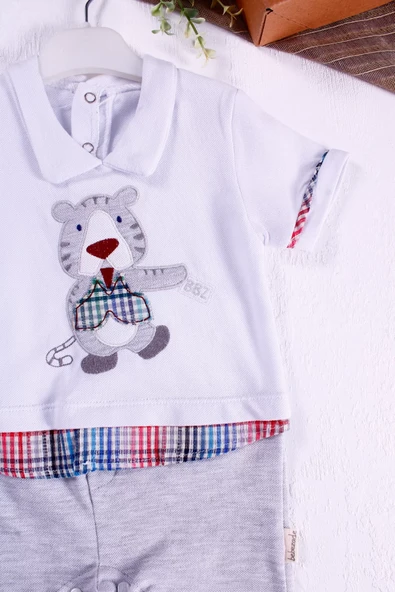 Gömlek Desenli Erkek Bebek Tulumu - 4